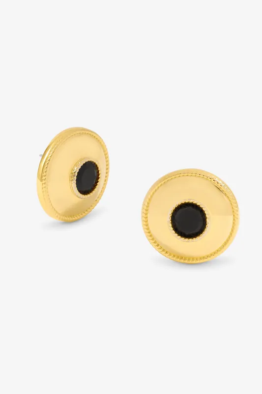 Statement Polished And Jet Round Earrings - Jon Richard