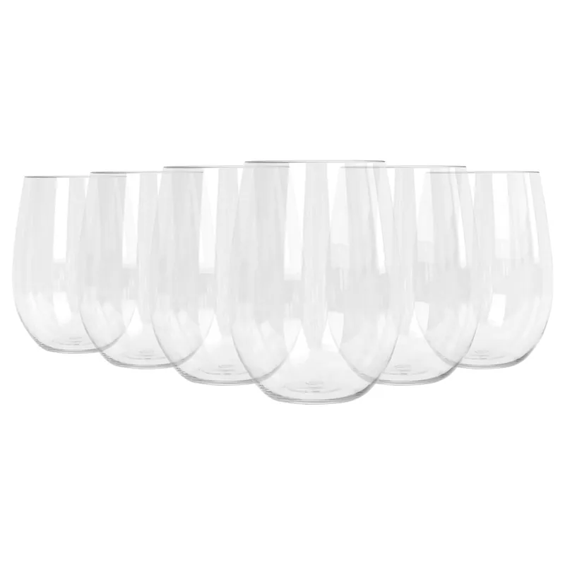 480ml Plastic Wine Glasses - Set of 6 - Reusable Stemless Drinking Cups
