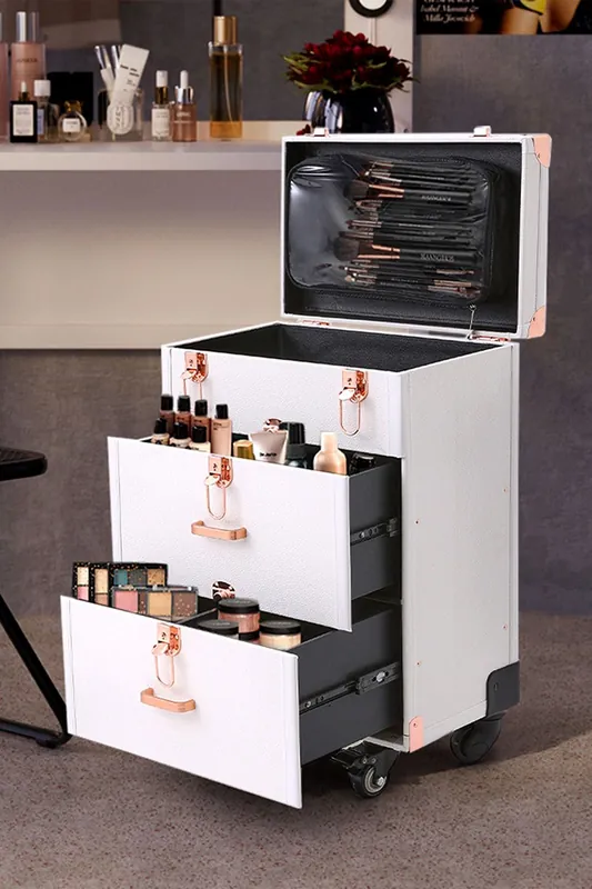 3 in 1 Professional Cosmetic Trolley Case Makeup Box Nail Luggage Storage Organizer,Professional Dresser Makeup Case Beautician Service - Living and Home
