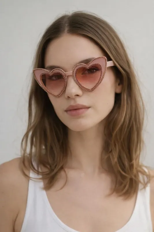 Heart Shape Sunglasses In Pink - SVNX