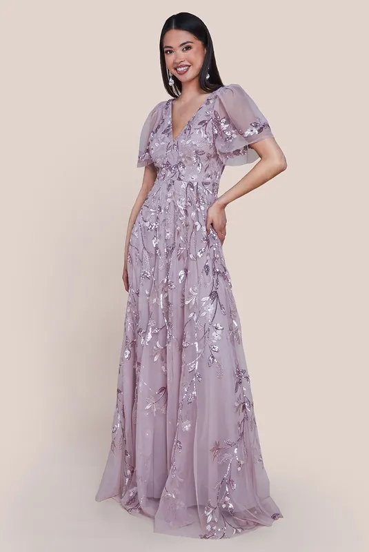 Flared Sleeve Embroidered Maxi Dress - Goddiva