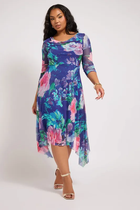 Floral Asymmetric Mesh Dress - Yours