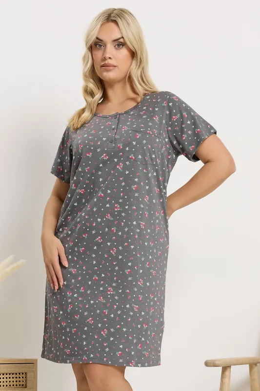 Ditsy Floral Placket Nightdress - Yours