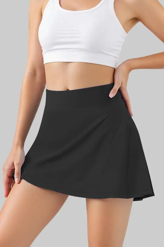 High Waisted Pleated Tennis Skort with Pockets - MODISHION
