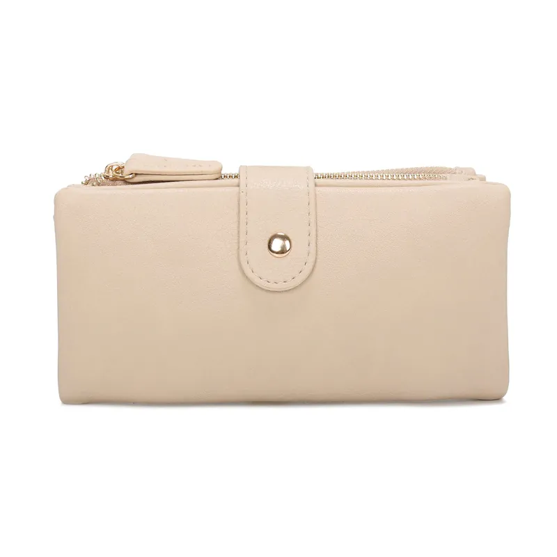 Elegant Long Wallet Clutch Card Slots Zipper Pocket Snap Closure - Kitise