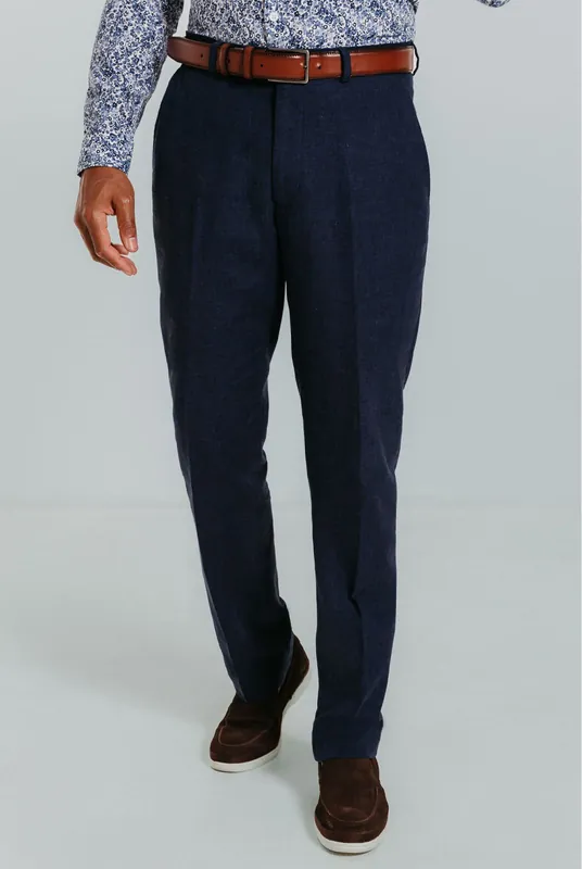 Navy Linen Suit Trousers - Dobell