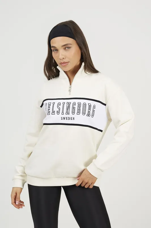 Funnel Neck Quarter Zip Sweatshirt With Embroidery - Brave Soul