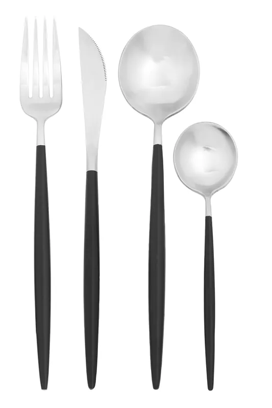 16-Piece Black & Matte Gold Cutlery Set, Stainless Steel Flatware with Matte Gold Heads & Black Handles