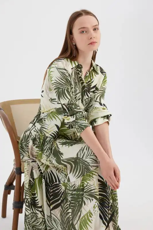 Floral Print Long Sleeve Shirt Maxi Dress - Hiccup