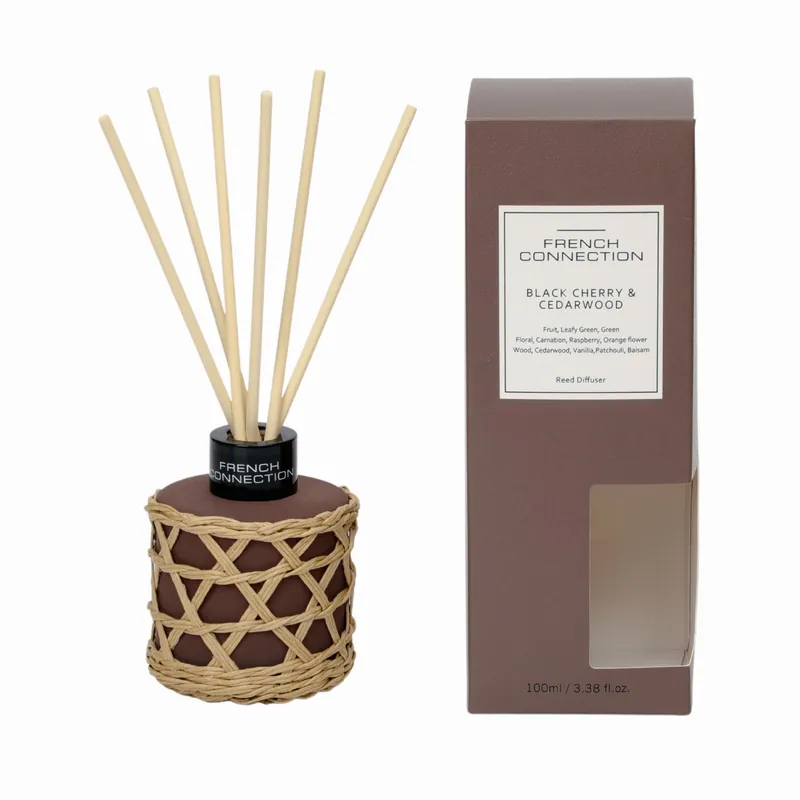 Black Cherry & Cedarwood Reed Diffuser 100ML Woven Rattan Detail Brown Colour - French Connection