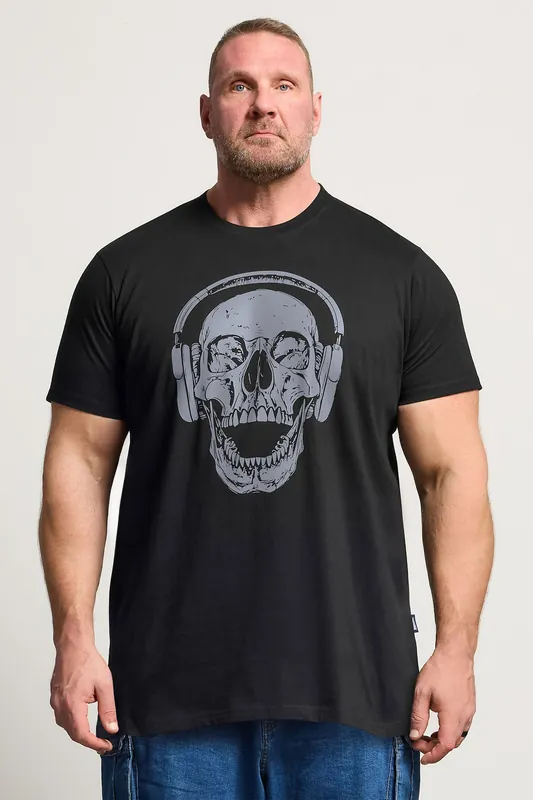 Extra Long Skull Headphones Graphic T-Shirt