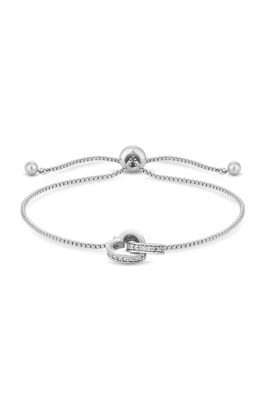 Rhodium Cubic Zirconia Heart Toggle Bracelet - Jon Richard