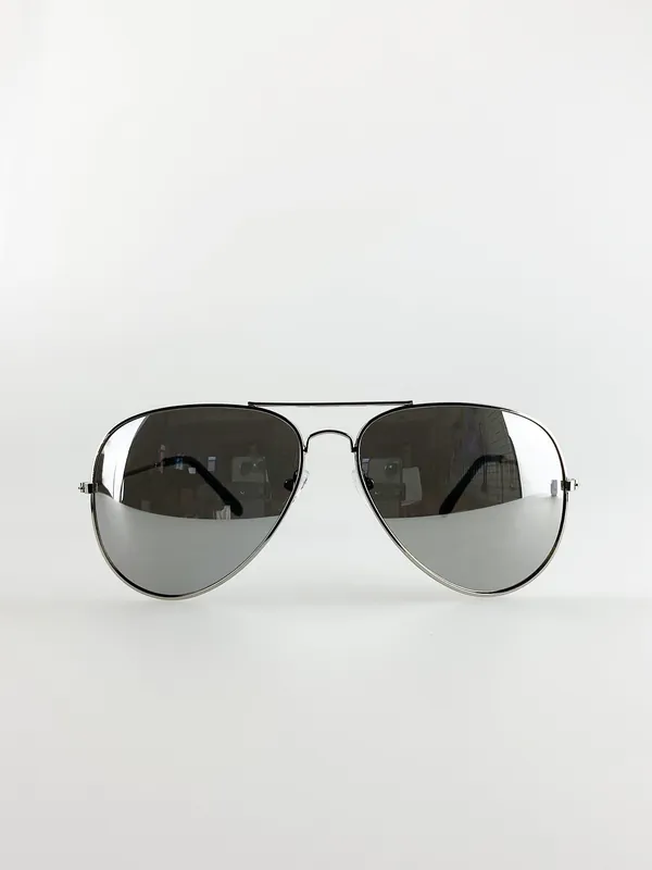 Silver Classic Pilot Aviator Sunglasses with Mirrored Lens - SVNX