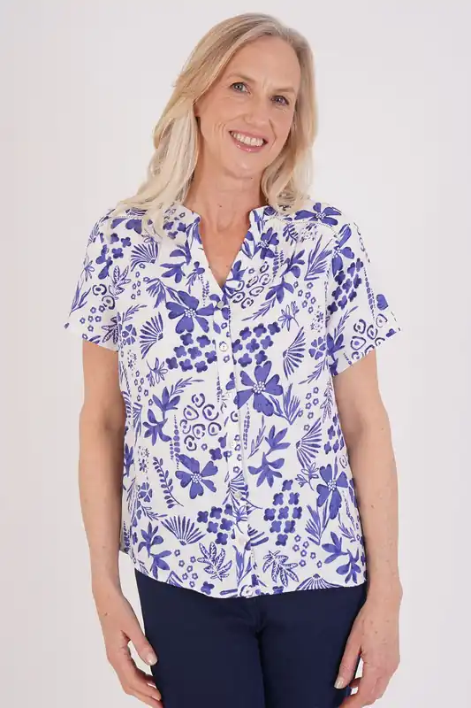 Delft Print Double Cotton Shirt - Tigi
