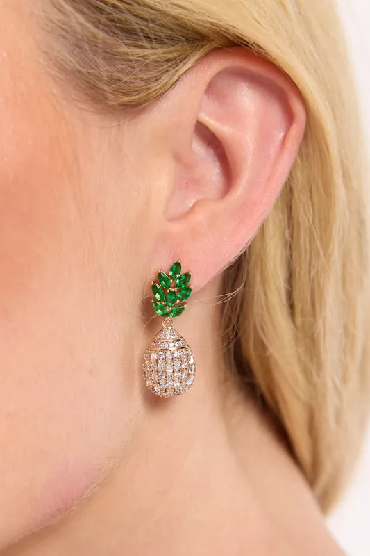 Gold Pineapple Crystal Drop Earrings - Liquorish