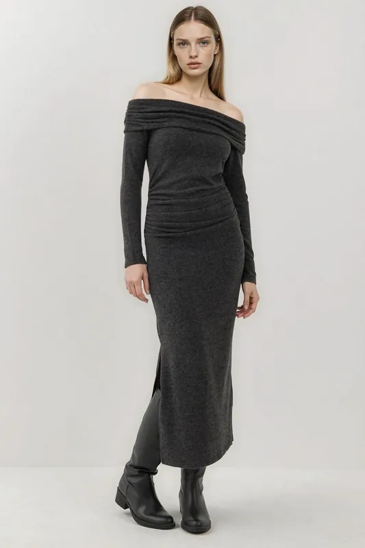 Textured Strapless Midi Dress with Slit - Hiccup