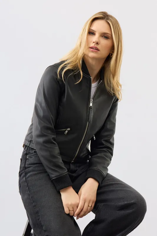 Real Leather Darcie Bomber Jacket - Bolongaro Trevor