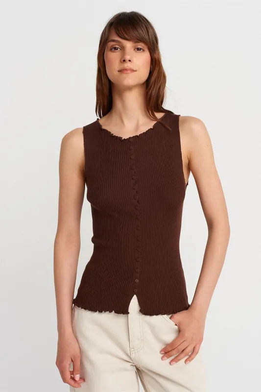 Sleeveless Ribbed Button Cardigan - Dilvin