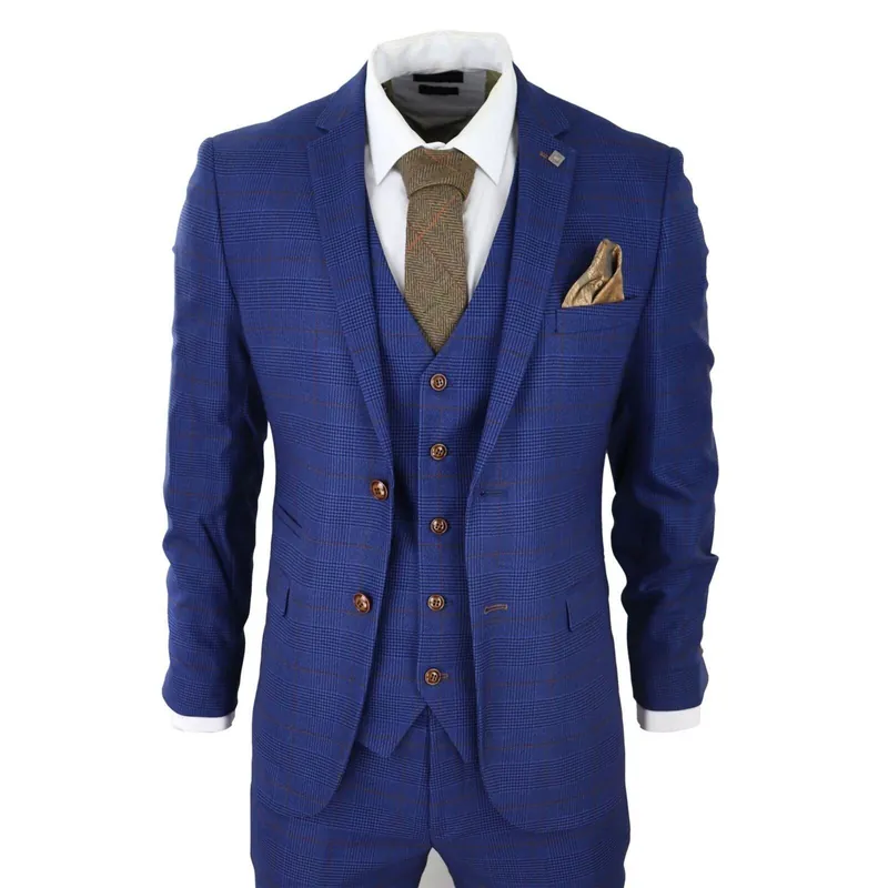 Check 3 Piece Tailored Fit Suit - Infinity Leather