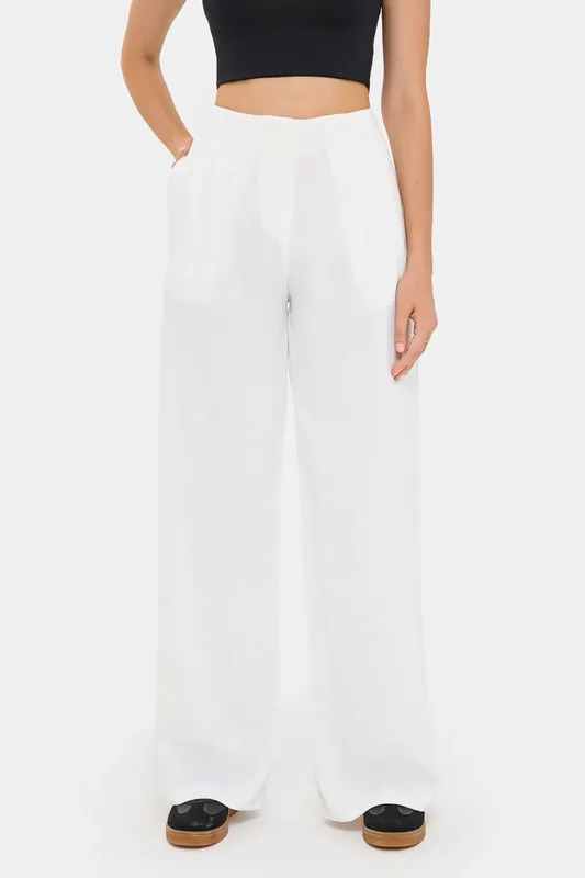 High Waist Wide-Leg Trousers with Pocket
