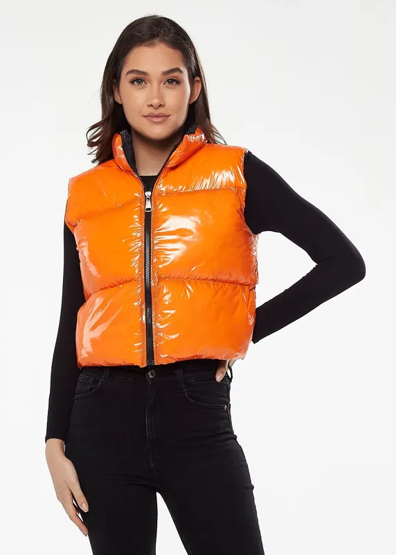 Wet Look Gilet in Orange - Liquorish