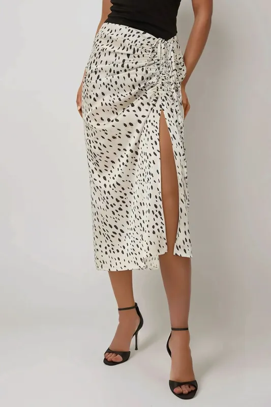 Printed Bodycon Satin Midi Skirt with Slit - Hiccup