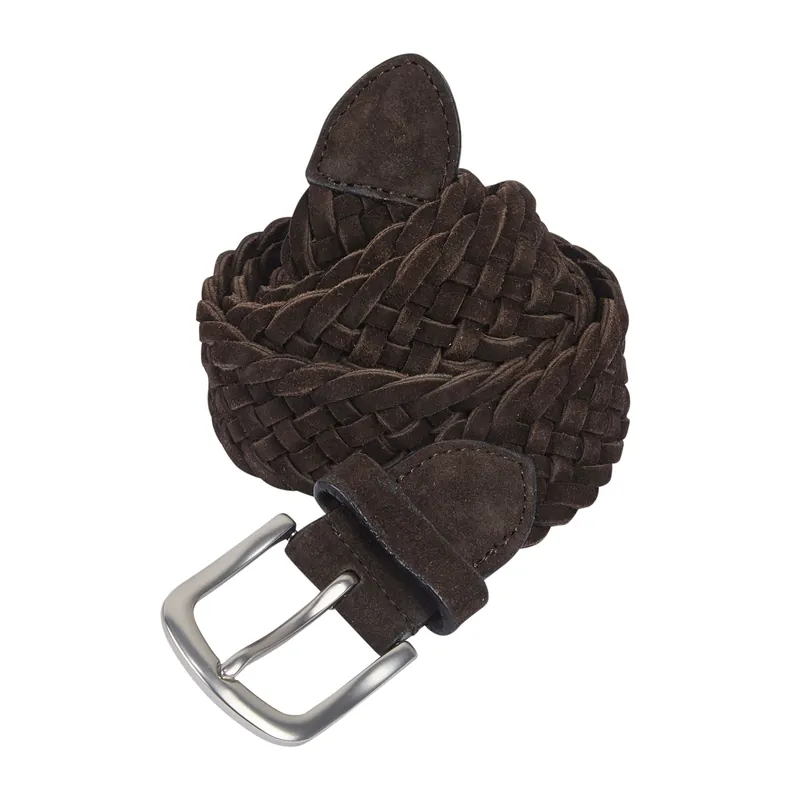 Kingston Suede Leather Woven Mens Belts - Silver Street London