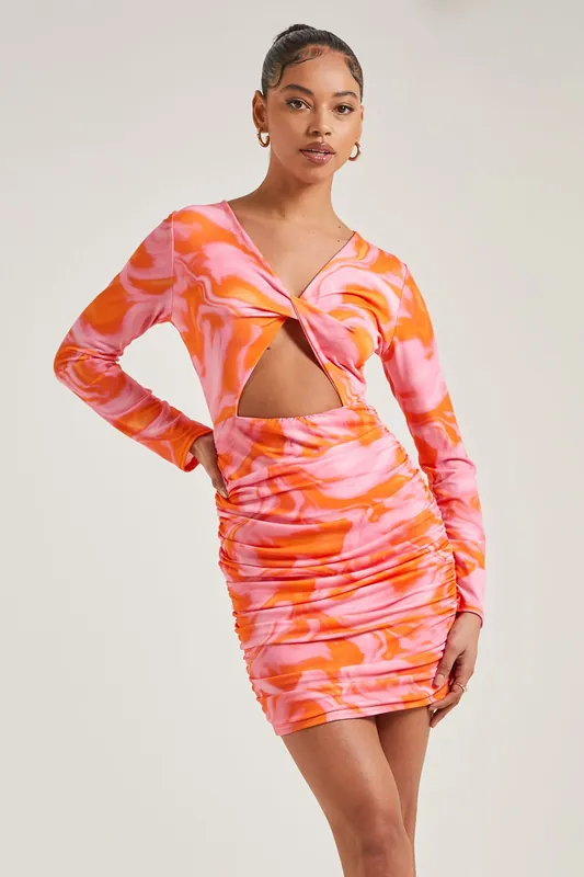 Marble Twist Long Sleeve Mini Dress - Pink Vanilla