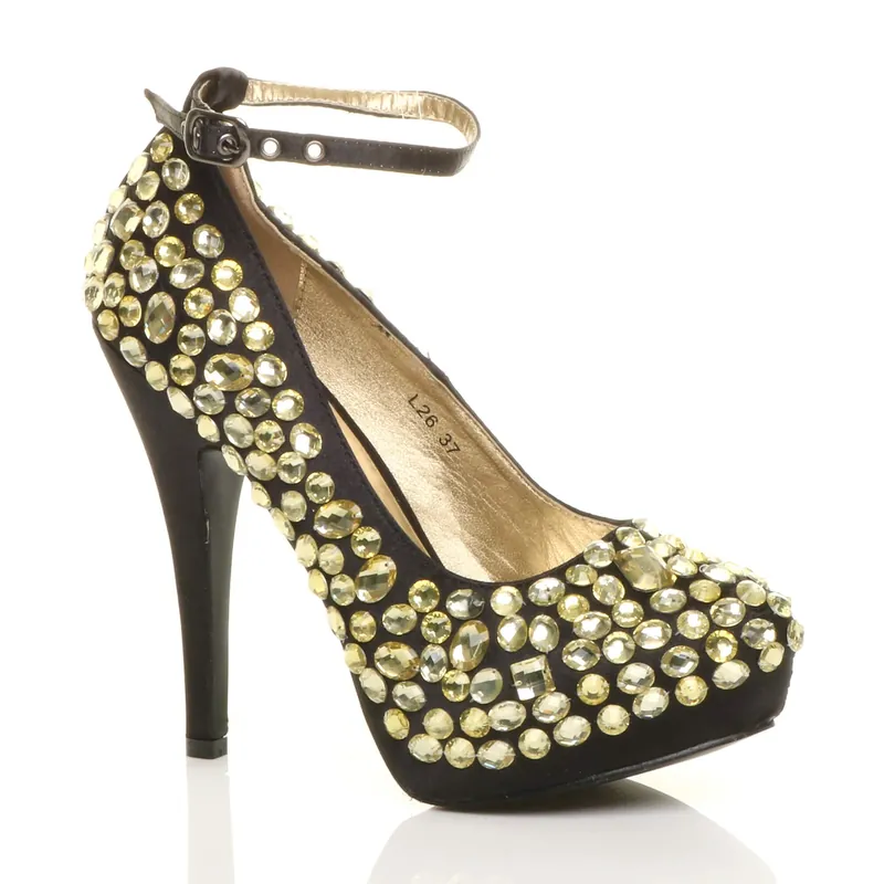 High Heel Ankle Strap Gem Court Shoes - AJVANI