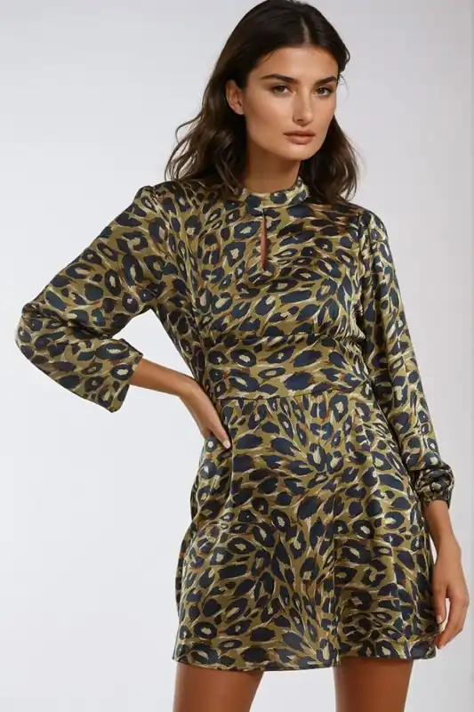 Animal High Neck Keyhole Mini Dress - Aftershock London