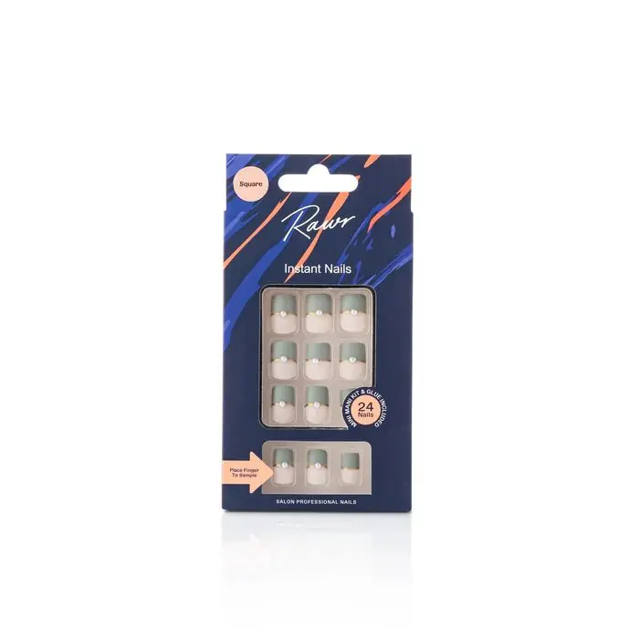 Rawr Stick On Nails Nude/Blue Gold Tip Square - Rawr Beauty