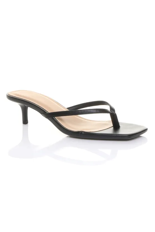 Low Kitten Heel Toe Post Slip On Square Toe Sandals - AJVANI