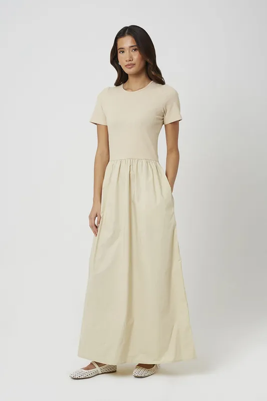 Boat Neck Jersey And Poplin Mix Maxi Dress - Brave Soul