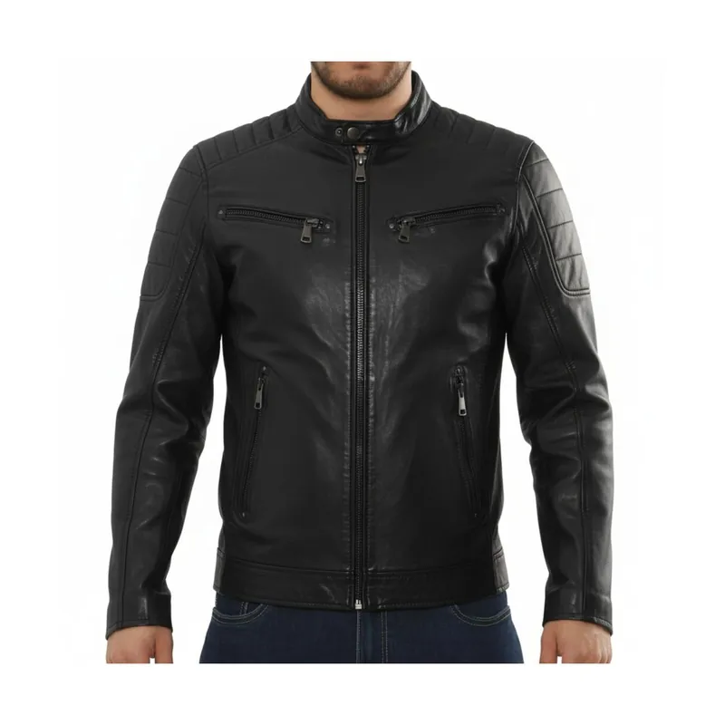 Leather Moto Jacket Lambskin Slim Fit Biker Moto Coat - TruClothing