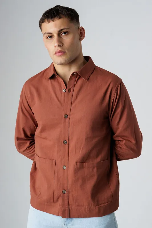 Cotton Utilitarian-Style Long Sleeve Button Overshirt