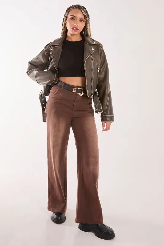 Acid Wash Wide Leg Jeans - Pink Vanilla