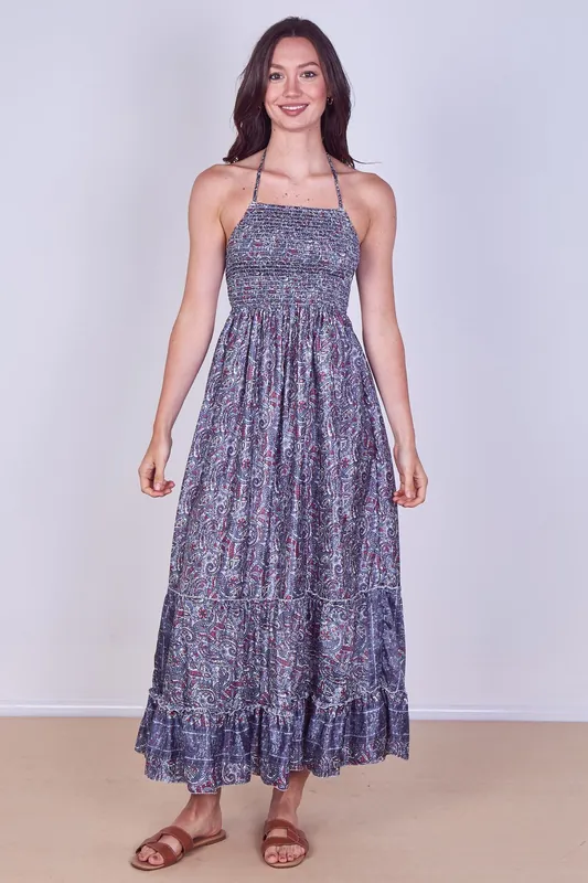 Boho Paisley Halterneck Maxi Dress - ELAINA FASHION