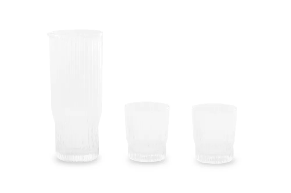 Glass Jug With Ribbed Design & Open Top,Pitcher & Cup Set, Gallon Glass Pitcher, Ideal For Water & Juice - Orsina