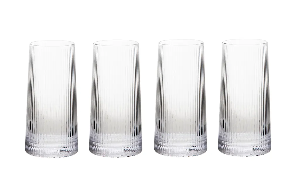 Set of Four Eldon Ribbed Clear Hi Ball Glasses MOB Packagaing - Orsina