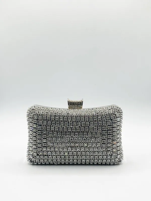 Silver Diamante Clutch Bag - SVNX