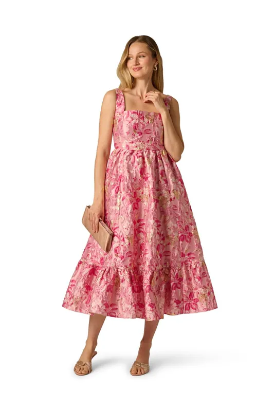 Jacquard Flounce Midi Dress - Adrianna Papell