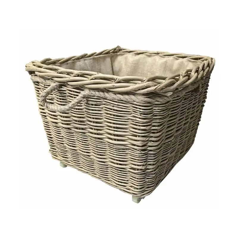 Square Hessian Lined Wheeled Log Basket - Red Hamper