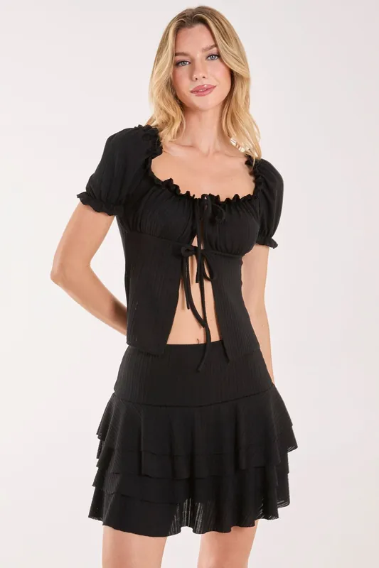 Tie Front Puff Sleeve Top - Pink Vanilla