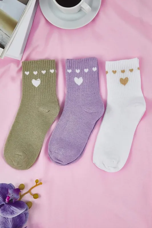3 Pack Cotton Heart Jacquard Knit Socks - WOVCOR