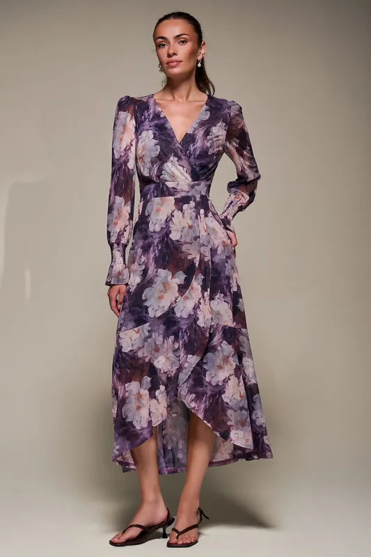Ruffle Cuffed Sleeve Frill Mesh Maxi Dress - Jolie Moi