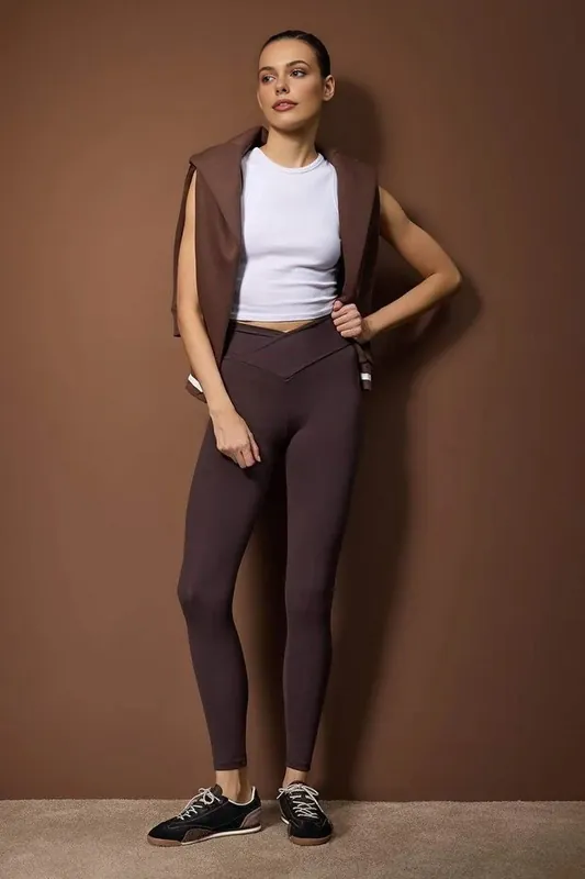 Crossover Waist Full-Length High-Rise Sports Leggings