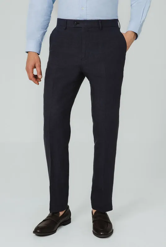 Navy Pure Linen Suit Trousers - Dobell