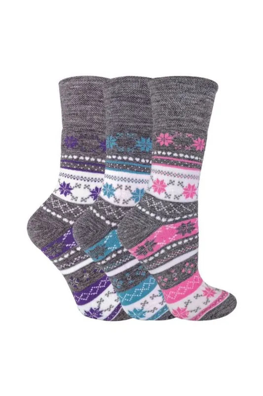 3 Pack Warm Fairisle Thermal Diabetic Socks for Winter - Sock Snob