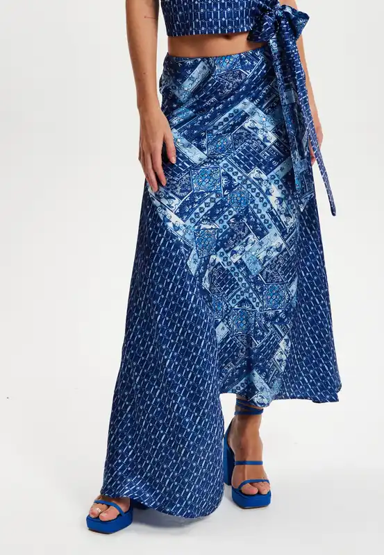 Scarf Print Asymmetric Skirt - Liquorish