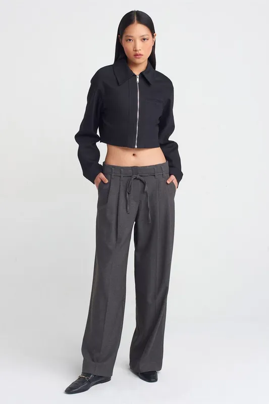 Wide-Leg Pleated Crepe Trousers